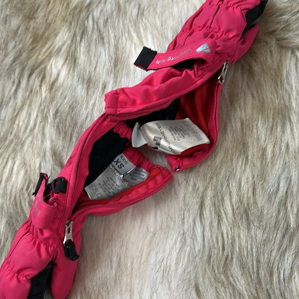 XS Obermeyer Kids' Pink and Black Mittens with Zipper and Velcro Strap